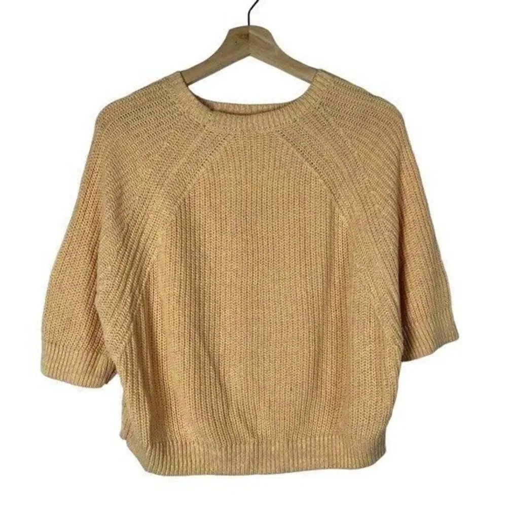 Boutique Pink & Yellow Knit Open Back Short Sleeve Sweater S